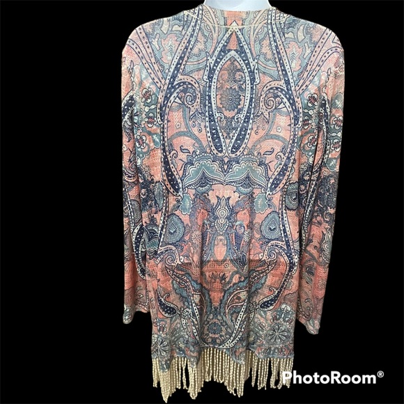 Boho Pastel Fringed Light Weight Womens Cardigan EUC Size L - Picture 2 of 8